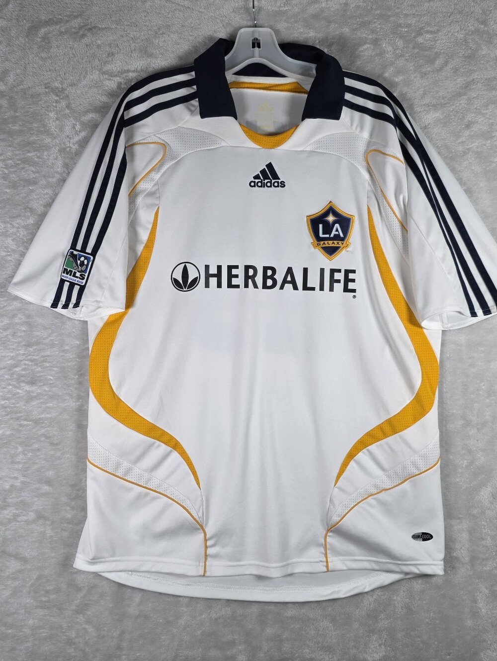 Adidas David Beckham White 2007 LA Galaxy Short Sleeve Home Jersey Men's Medium